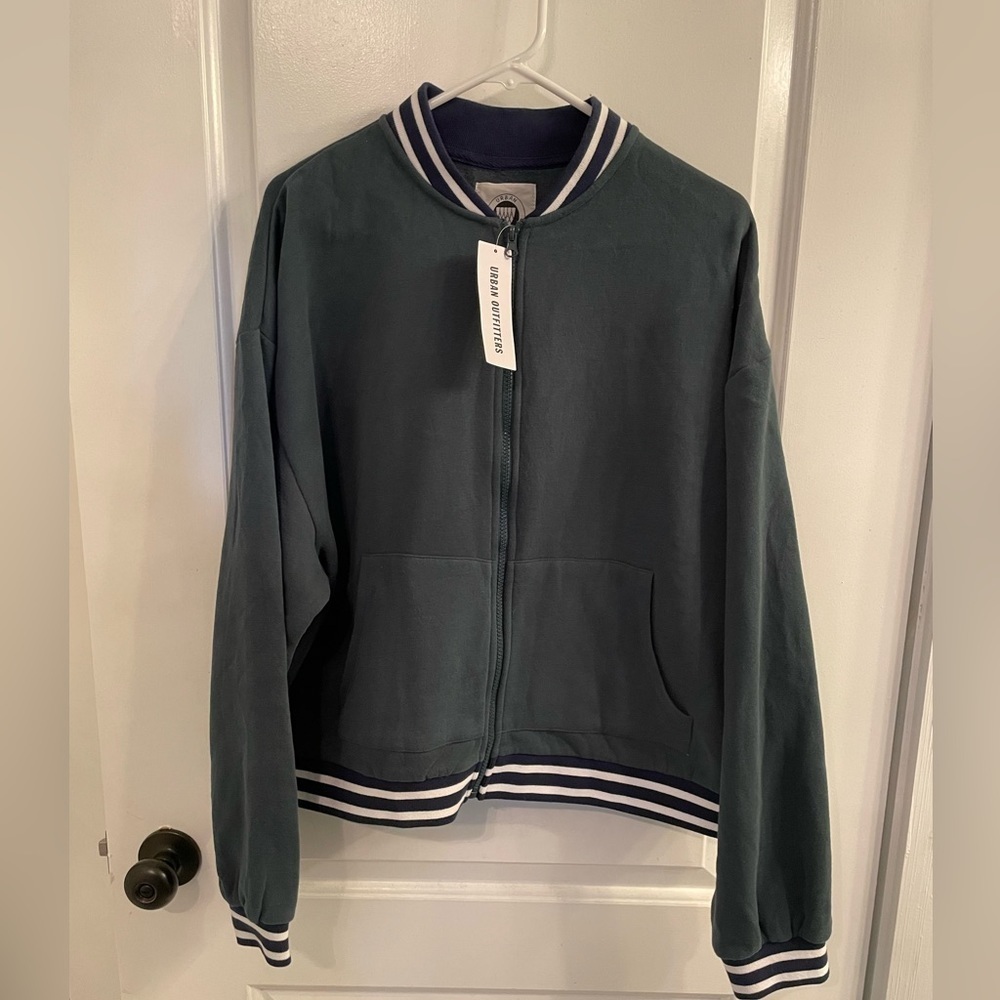 UO Pemberton Zip-Up Varsity Cardigan Green Large NEW WITH TAGS